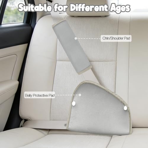 Kids Seat Belt Cover Pads, Universal Seat Belt Adjuster for Kids, HNHUAMING Kid's Shoulder & Belly Protective Padding for Travel, Soft Breathable Car Seat Straps Pads for Children, Gray - color: gray