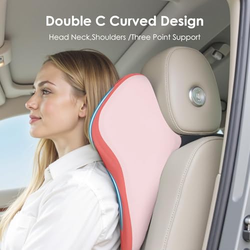 Car Seat Cushion & Lumbar Support Pillow & Car Neck Pillow Ergonomic and 100% Memory Foam, Upgraded Larger and Breathable Car Seat Cushion & Back Support Pillow - Pink - color: B-cushion&lumbar&neck Pillow-pink