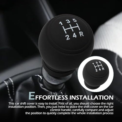 Car Gear Shift Knob Cover, 5 Speed Right Round Gear Shift Knob Covers, Silicone Anti Skid Protector, Universal Interior Accessories for Most Vehicles (Black)