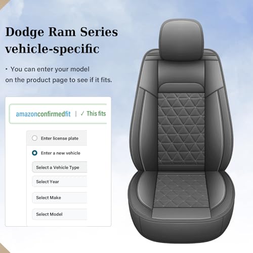 Coverado Dodge Ram Seat Cover Full Set, Waterproof Ram 1500 Seat Cover Compatible with 2002-2026 Dodge RAM 1500 2500 3500 Crew Quad Cab with Curved Bench, Dark Gray - color: Dark gray (curved back), size: FullSet (Curved Back)