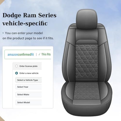 Coverado Dodge Ram Seat Cover Full Set, Waterproof Ram 1500 Seat Cover Compatible with 2002-2026 Dodge RAM 1500 2500 3500 Crew Quad Cab with Curved Bench, Dark Gray - color: Dark gray (curved back), size: FullSet (Curved Back)