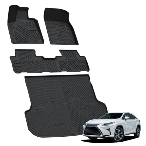 LASFIT Floor Mats&Trunk Mat for Lexus RX 2022 2021 2020 2019 2018 2017 2016 RX350 RX450h(Not Fit 2018-2022 Lexus RX L), All Weather Floor Liners Custom Fit TPE Cargo Mats Front & Rear Mats, Black - size: 9)2016-2022|Lexus RX|1st & 2nd Row & Cargo Mats