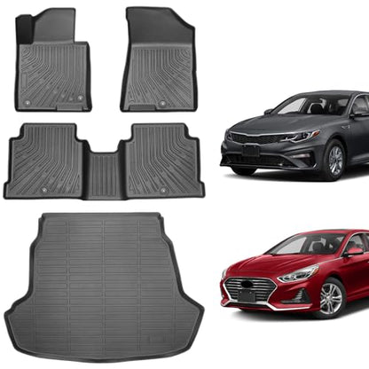 Floor Mats for Hyundai Sonata 2015-2019 & Kia Optima 2016-2019, Custom Fit All Weather TPE Liners, Waterproof Anti-Slip Car Mats Accessories, Full Set Odorless Easy-Clean Mats & Cargo Liners - style: 3) For Hyundai Sonata | 2015-2019/For Kia Optima | 2016