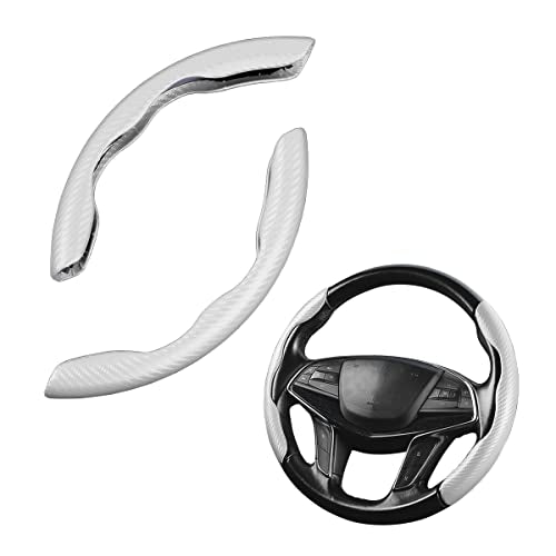 Car Steering Wheel Cover, Carbon Fiber PU Leather Segmented Steering Wheels Protector, Breathable Anti Slip Durable Auto Interior Accessories for Women Men (Carbon Fiber White) - color: Carbon Fiber White