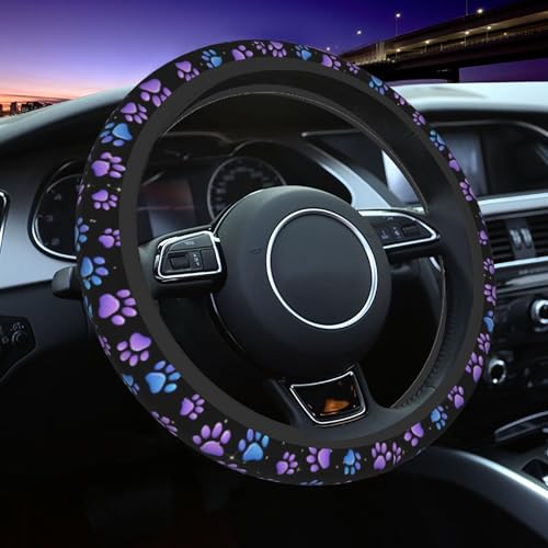 Paw Prints Steering Wheel Cover - Purple Dog Paws Steering Wheel Cover Women Men Car Cup Holder Pad 2 Pack Decor Anti-Slip Auto Neoprene Universal 15 Inch Steering Wheel - color: Purple dog claws