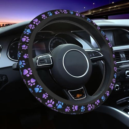 Paw Prints Steering Wheel Cover - Purple Dog Paws Steering Wheel Cover Women Men Car Cup Holder Pad 2 Pack Decor Anti-Slip Auto Neoprene Universal 15 Inch Steering Wheel - color: Purple dog claws
