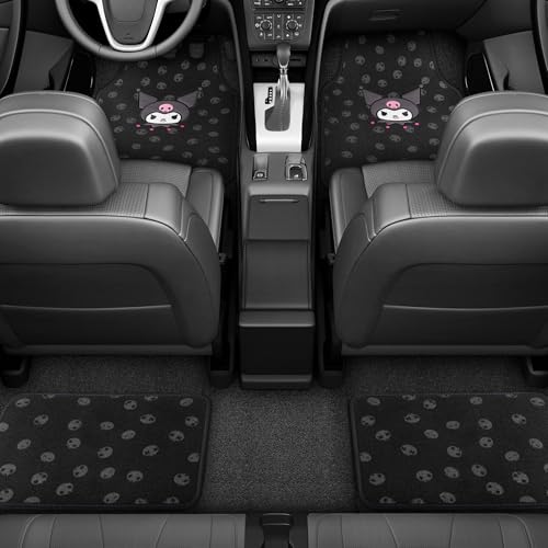 Kuromi Carpet Car Floor Mats - Universal Fit for Cars, SUVs & Trucks - Black with Kuromi Print & Purple, Pink Accents - Front & Rear Set, 4 Piece - color: Carpet Kuromi Midnight