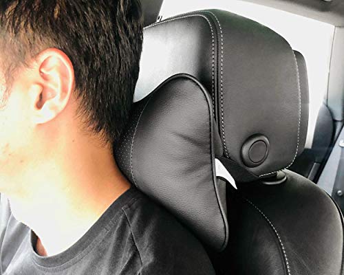 Car Neck Pillow 2 Pieces PU Leather Travel Pillow for Head Rest Neck Support for Car Seat - Black