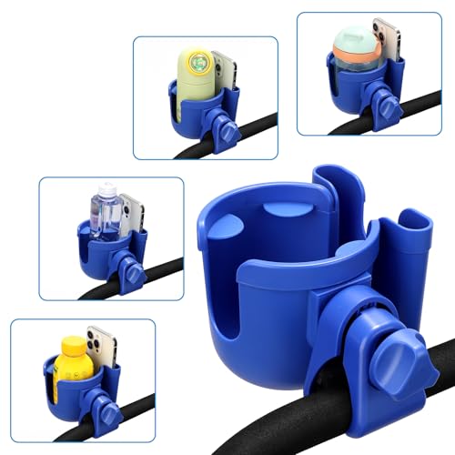 Accmor Stroller Cup Holder with Phone Holder, Bike Cup Holder, Universal Cup Holder for Uppababy Nuna Doona Strollers, 2-in-1 Cup Holder for Walker, Wheelchair, Scooter - color: All Dark Blue & All Dark Blue