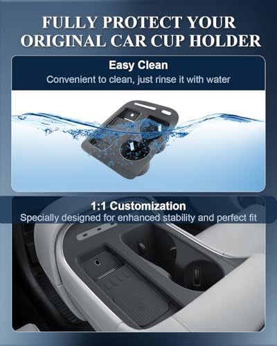 BIBIBO for 2026 Hyundai Palisade Center Console Organizer 2026 Hyundai Palisade Console Silicone Cup Holder Insert 2026 Palisade Console Insert Tray (Black) - color: Black-Cup Holder Organizer