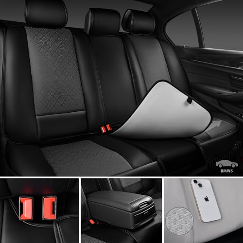 CAR PASS Nappa Leather Car Seat Covers 5 Seat, Luxury Lumbar Support Seat Cover Full Set, Waterproof Breathable Durable All Coverage Leatherette Seat Covers for SUVs,Pickups,Trucks,Vehicles (Gray) - color: Black and Gray