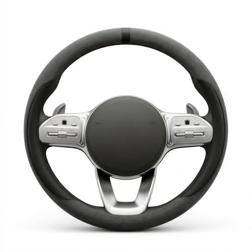 Suede & Napa Leather Steering Wheel Cover for Men Women, Universal Fit 14.5" to 15", Sweat-Absorbent Breathable Auto Protector for Summer & Winter Driving, Odorless Car Accessories(Black) - color: Black