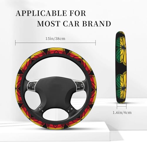 Butterfly Ghanaian Flag Universal Steering Wheel Cover Non-Slip Grip Floral Design for Cars/Trucks/Suvs (Fits 14.5"-15" Wheels)