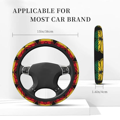 Butterfly Ghanaian Flag Universal Steering Wheel Cover Non-Slip Grip Floral Design for Cars/Trucks/Suvs (Fits 14.5"-15" Wheels)