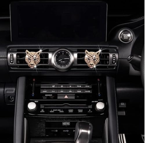 2PCs Golden Bling Leopard Air Freshener Vent Clip Rhinestone Car Decoration Interiors Accessory