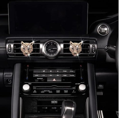 2PCs Golden Bling Leopard Air Freshener Vent Clip Rhinestone Car Decoration Interiors Accessory