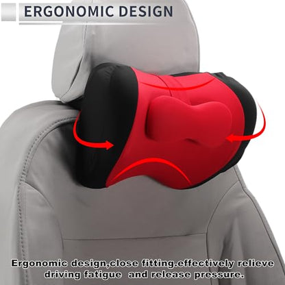 Car Headrest Pillow Ergonomic Comfortable Neck Support Pillow Milk Silk Fabric and Memory Foam Bandage Adjustable Width Black and Red Set of 1 - color: Black Red