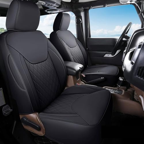 Coverado Seat Covers for Jeep Wrangler JK JL, Leather Front Seat Covers for Truck Automotive Wrangler Seat Covers Custom Fit for 2007-2017 Jeep Wrangler 2-Door/4-Door（Black） - color: Black, size: Front-07-17 Wrangler Jk