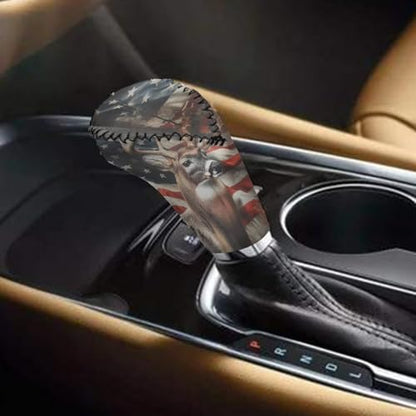 Bulopur Car Shifter Gear Hand Brake Trim Cover Set for Most Cars Van SUV Sedan Truck Auto Accessories - color: American Flag Deer