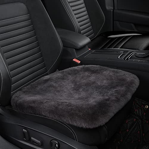 IRIWOOL Genuine Sheepskin Auto Seat Pad, Australian Soft Wool Seat Cover Breathable and Sweat-Wicking Comfort Warm Universal Fit,19.2 inch x19.2 inch (Front seat Cushion 1pc, Dark Grey) - color: Dark Grey, size: 1 Count (Pack of 1)