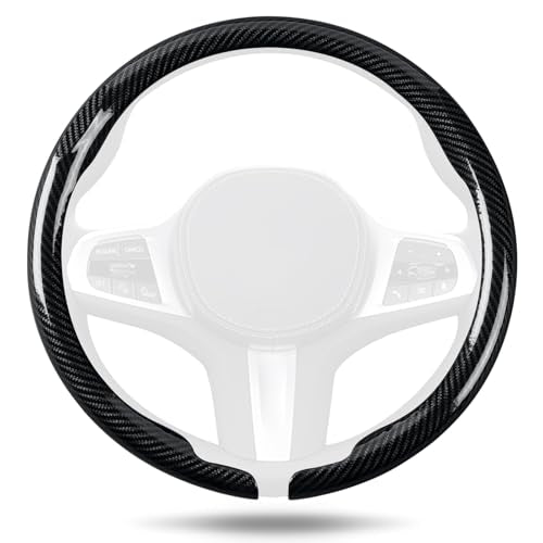 Aimato Car Steering Wheel Cover Carbon Fiber, Ultra-Thin Car Steering Wheel Cover,Comfortable & Breathable Microfiber,Universal Fit for Most Cars, Bright Black - color: Bright Black
