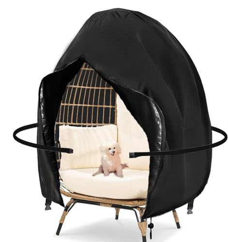 FLYMEI Egg Chair Cover Waterproof Double Egg Chair Covers for Outdoor Furniture 420D Patio Hanging Swing Chair Cover 91x80 inches, Black - color: Black-waist Buckle, size: Double Seat 91'' (L) x 80''(W)