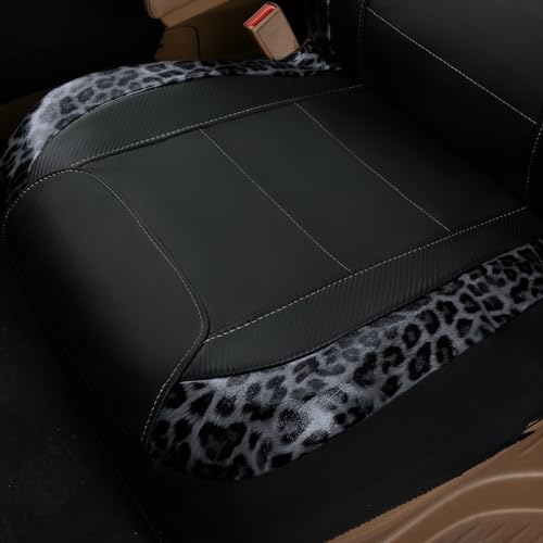 Flying Banner car seat Covers Quality Carbon Fiber Air Mesh Fabric Sport Low High Back Bucket Back Pocket Arm Rest (2 Fronts-Low Bucket-Built-in Seatbelt Compatible, Leopar Gray - Faux Leather) - color: Leopar Gray - Faux Leather -- Built-in Seatbelt Comp