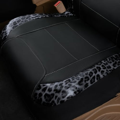 Flying Banner car seat Covers Quality Carbon Fiber Air Mesh Fabric Sport Low High Back Bucket Back Pocket Arm Rest (2 Fronts-Low Bucket-Built-in Seatbelt Compatible, Leopar Gray - Faux Leather) - color: Leopar Gray - Faux Leather -- Built-in Seatbelt Comp