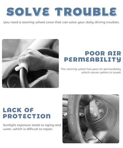 Steering Wheel Cover,Car Accessories 14.5-15 Inch Leather Steering Wheel Cover,Anti-Slip Breathable Microfiber Leather Covers,Warm in Winter and Cool in Summer,Fit for Suvs (Black-Blue) - color: Black&Blue