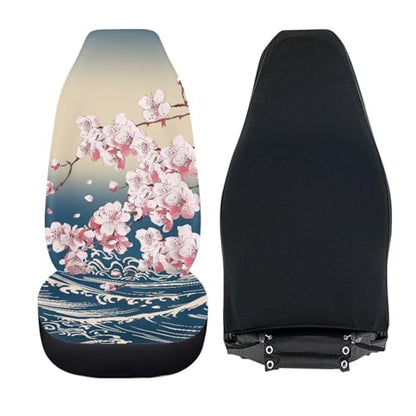 Cherry Blossom Sea Wave Print Car Seat Covers, 2 Pieces Washable Vehicles Front Seat Protectors, Scratch-Resistant Bucket Seat Cover Fits Most Vehicles, Sedans, Trucks, SUVs, Vans - color: Cherry Blossom Sea Wave