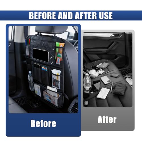 Craedli Car Backseat Organizer, Oxford Cloth Auto Seat Kick Mats with Clear Tablet Holder & 9 Pockets, Waterproof Back Seat Protector, Universal Car Road Trip Storage Essential (1PC) - size: 1PC