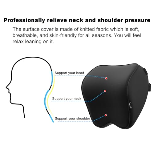 Crofy 2-Pack Car Neck Pillow, Softness Car Headrest Pillow for Driving with Adjustable Strap, 100% Memory Foam and Breathable Removable Cover, Comfortable Ergonomic Design, Black - color: Black