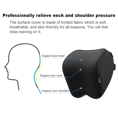 Crofy 2-Pack Car Neck Pillow, Softness Car Headrest Pillow for Driving with Adjustable Strap, 100% Memory Foam and Breathable Removable Cover, Comfortable Ergonomic Design, Black - color: Black