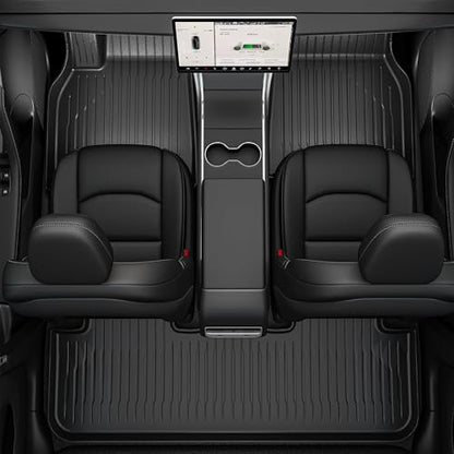 OEDRO Floor Mats for Tesla Model Y Juniper 2025-2026, Front & Rear Mats with Cargo Liner and Seatback Protector, Custom Fit TPE All-Weather Odorless Non-Slip Black Accessories