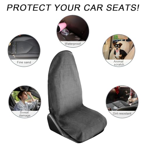 DXNQ 2PCS Car Towel Seat Cover, Waterproof Sweating Non-Slip Premium Soft Towel Carseat Protector, Universal Machine Washable Car Truck SUV Front Seat Cover for Gym Workout Beach Hiking (Gray) - color: Gray, 2pcs, Front