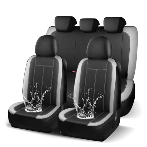 HChengkikz Car Seat Covers Full Set, Waterproof Neoprene Car seat Covers, Airbag Compatibable, All Season Protection Universal for Most Cars, Trucks, SUVs (Black + LightGray) - color: N816 Black Lightgray, size: Full Set