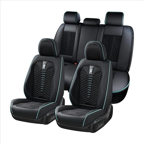 Coverado Car Seat Covers Full Set, 5 Seats Universal Seat Covers for Cars, Breathable Fabric Faux Leather Auto Seat Cushions, Front and Rear Seat Protectors Fit for Most Sedans SUV Truck, Black&Blue - color: Soft-Black&Blue, size: FullSet