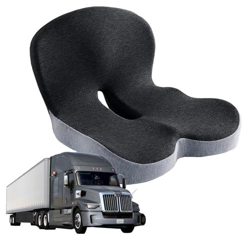 Memory Foam Seat Cushion for Truck Drivers Car Seat & Office Chairs Ergonomic Chair Cushion for Back Pain, Sciatica & Tailbone Relief – Non-Slip Cover, Long Sitting Support & Driving (Gray)