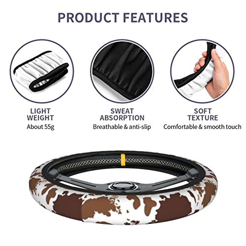 Brown Cow Print Steering Wheel Cover Universal 15 Inches for Women Men, Neoprene Anti-Slip Cute Car Steering Wheel Grip Wrap Car Accessories Protective Case Cover for Vehicle Truck SUV¡­ - color: Rainbow Cheetah Print