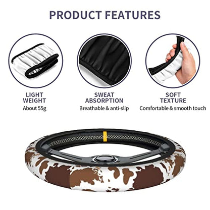Brown Cow Print Steering Wheel Cover Universal 15 Inches for Women Men, Neoprene Anti-Slip Cute Car Steering Wheel Grip Wrap Car Accessories Protective Case Cover for Vehicle Truck SUV¡­ - color: Rainbow Cheetah Print