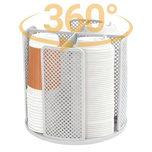 Coffee Cup Dispenser,360°Rotating Paper Cup Dispenser,Cup Holder with 4 Compartments Removable,Cup Dispenser Countertop,Disposable Paper & Plastic Cups,for Restaurant,Coffee Station,Bar,Office - color: Gray