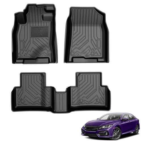 Floor Mats for 2016-2021 Honda Civic Coupe/Sedan/Type R, 2017-2021 Honda Civic Hatchback, All Weather TPE Custom Fit Car Mats Floor Liners 1st & 2nd Row, Black - size: 4)Honda Civic Coupe/Sedan/Type R｜16-21｜1st&2nd Row