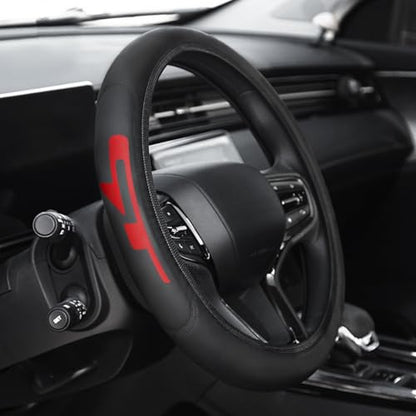 Premium Leather Steering Wheel Cover Compatible with Kia K3 Forte Cerato 2021-2024 GT, Universal Fit 14-15 Inch, Breathable, Comfortable Grip, Lightweight, Easy Install Accessory - color: Red GT
