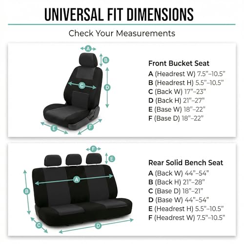 FH Group Bright Flat Cloth Full Set Automotive Seat Covers Front Set and Rear Solid Bench Black Seat Covers w. Gift Universal Fit Interior Accessories for Cars Trucks and SUVs - color: Black