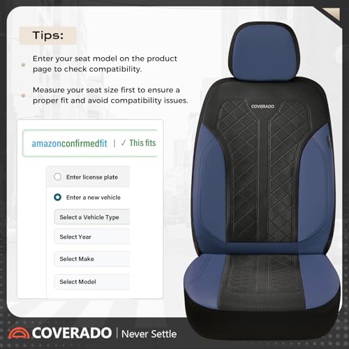 Coverado Car Seat Covers Full Set, Leather Seat Covers, Waterproof Automotive Protectors 5-Seat, Luxury Universal Fit Seat Covers for SUV, Truck, Sedan and Most Vehicles All-Weather - color: Bule&Black