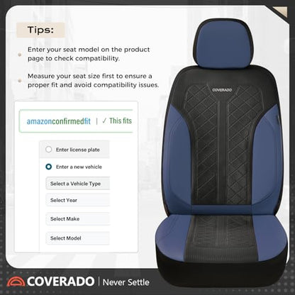 Coverado Car Seat Covers Full Set, Leather Seat Covers, Waterproof Automotive Protectors 5-Seat, Luxury Universal Fit Seat Covers for SUV, Truck, Sedan and Most Vehicles All-Weather - color: Bule&Black