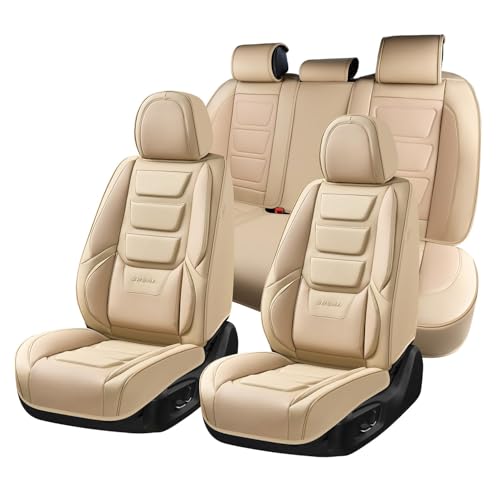 Coverado Car Seat Covers Full Set, Seat Covers for Cars, Front Seat Covers and Back Seat Cover Waterproof Leather Automotive Seat Cover, Universal Car Interior Protectors Cushion for Most Cars Beige - color: Beige, size: FullSet
