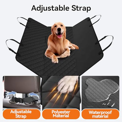 All-in-One Heavy Duty Waterproof Scratch-Proof Dog Back Seat Cover Hammock with Side Flaps, Adjustable & Portable, Easy Install for SUV/Trucks, Compatible with Child Car Seat - Black - color: Black
