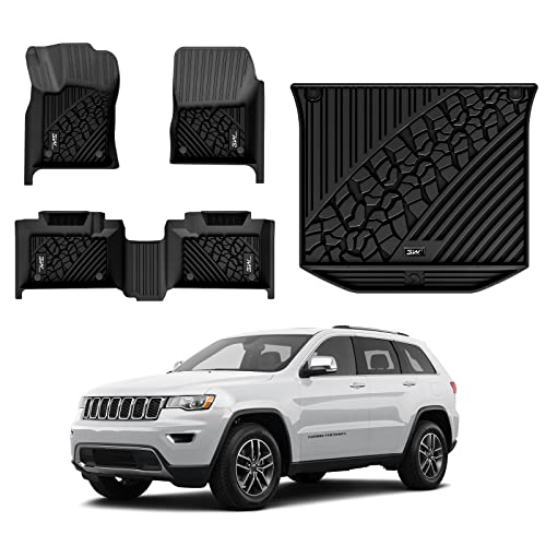 3W Floor Mats & Cargo Liner Fit for Jeep Grand Cherokee 2016-2021/ Grand Cherokee WK 2022 2023 (Non L), TPE All Weather Custom Fit 1st and 2nd Rows Car Mats and Trunk Liner, Black - size: Jeep Grand Cherokee 16-21 Floor Mat & Cargo Liner