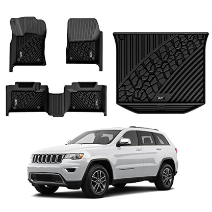 3W Floor Mats & Cargo Liner Fit for Jeep Grand Cherokee 2016-2021/ Grand Cherokee WK 2022 2023 (Non L), TPE All Weather Custom Fit 1st and 2nd Rows Car Mats and Trunk Liner, Black - size: Jeep Grand Cherokee 16-21 Floor Mat & Cargo Liner